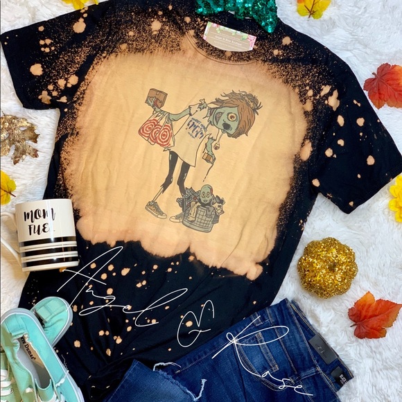 World’s Okayest Mombie Bleached Tee Shirt - Picture 1 of 1